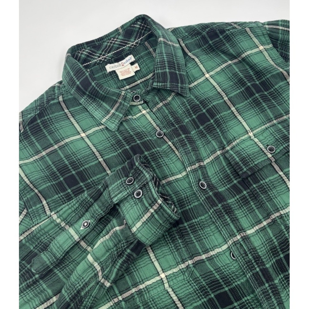 Carbon 2 Cobalt Men's M Cotton Green Plaid‎ Long Sleeve Button Down Shirt